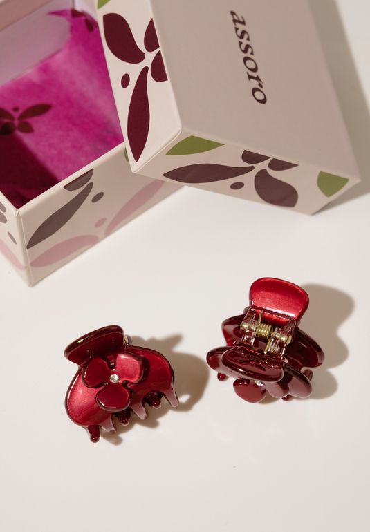 Набор крабов для волос 2 шт - Красные маргаритки Assoro