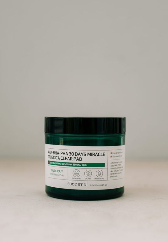 Отшелушивающие пэды с противовоспалительным эффектом SOME BY MI AHA/BHA/PHA 30 Days Miracle Truecica Clear Pad 70шт (125ml)