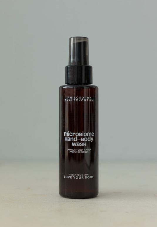 BU// Жидкое мыло для рук и тела Philosophy By Alex Kontier Microbiome Hand+Body Wash Saffron+Gray Amber Parfum Edition 100ml
