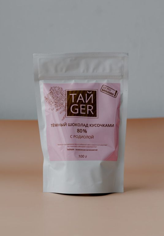 Тёмный шоколад кусочками ТАЙGER с родиолой, без сахара 100g