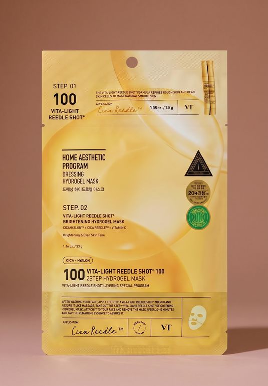 Двухэтапная маска для лица с витамином С и микроиглами VT Vita-Light Reedle Shot® 100 2step Hydrogel Mask 1.5г + 33г