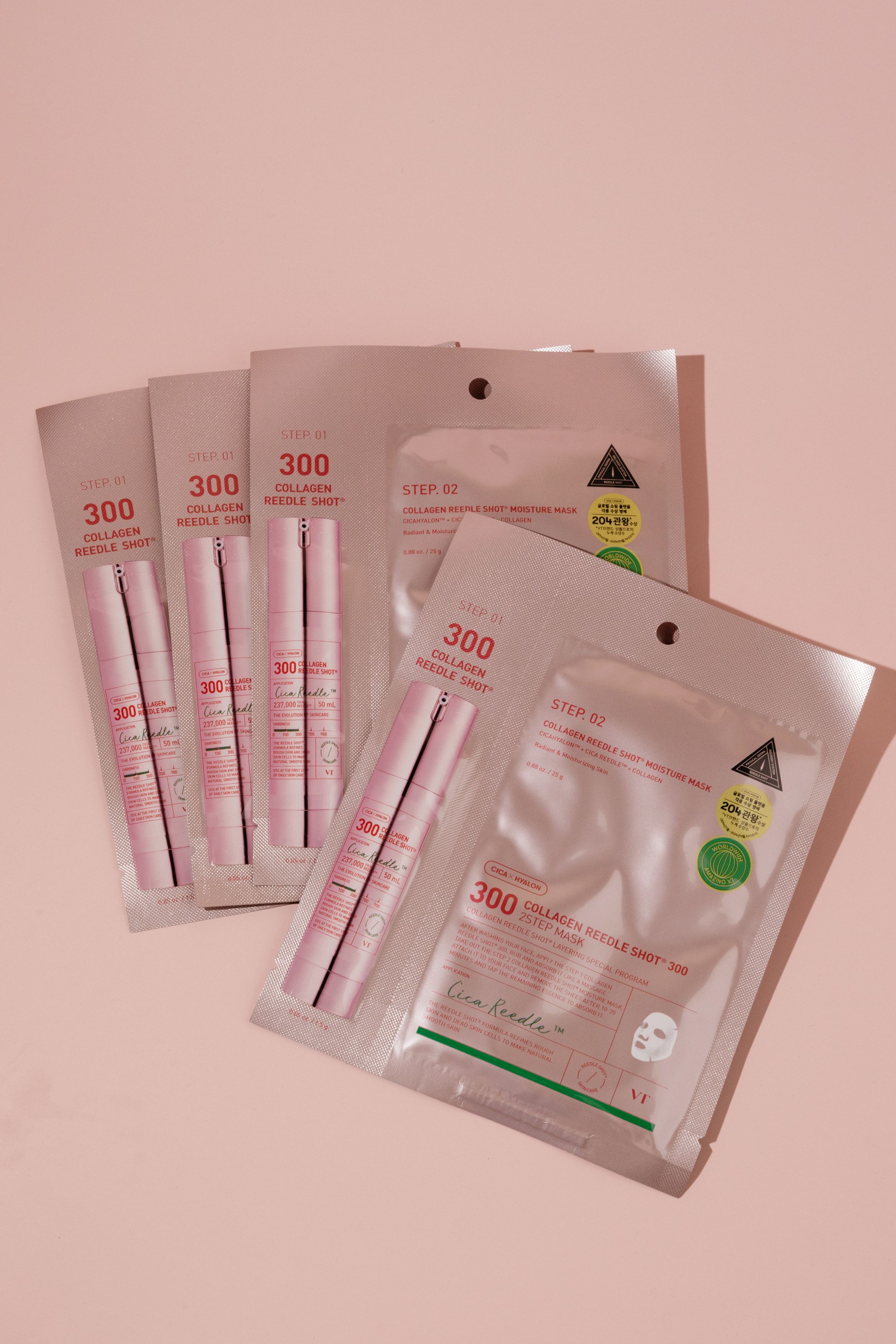 

Набор двухэтапных масок для лица с коллагеном VT Collagen Reedle Shot 300 2step Mask 4*1.5г + 23г