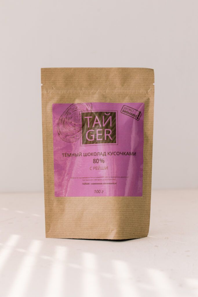 Тёмный шоколад кусочками ТАЙGER с рейши, без сахара 100g